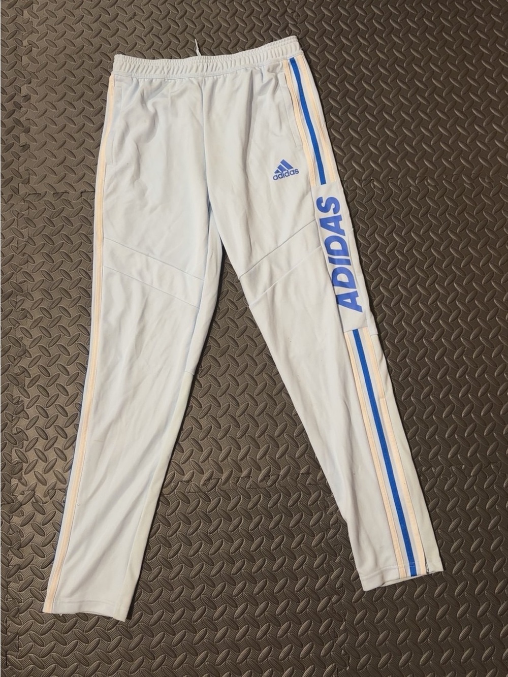 adidas  Light Blue Track Pants with Blue & Cream Stripes